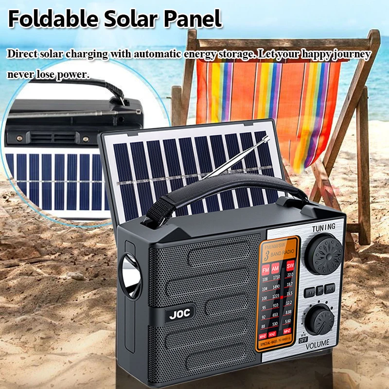 Portable Emergency Radio Solar Charging FM AM SW DSP Radios Receiver Wireless Bluetooth Speaker with Flashlight Support TF USB