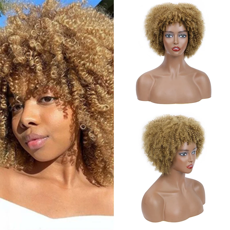 Belle Show Short Afro Kinky Curly Hair Wigs With Bangs Good Quality Synthetic Fluffy Hair Kinky Curly Wigs For Black Woman