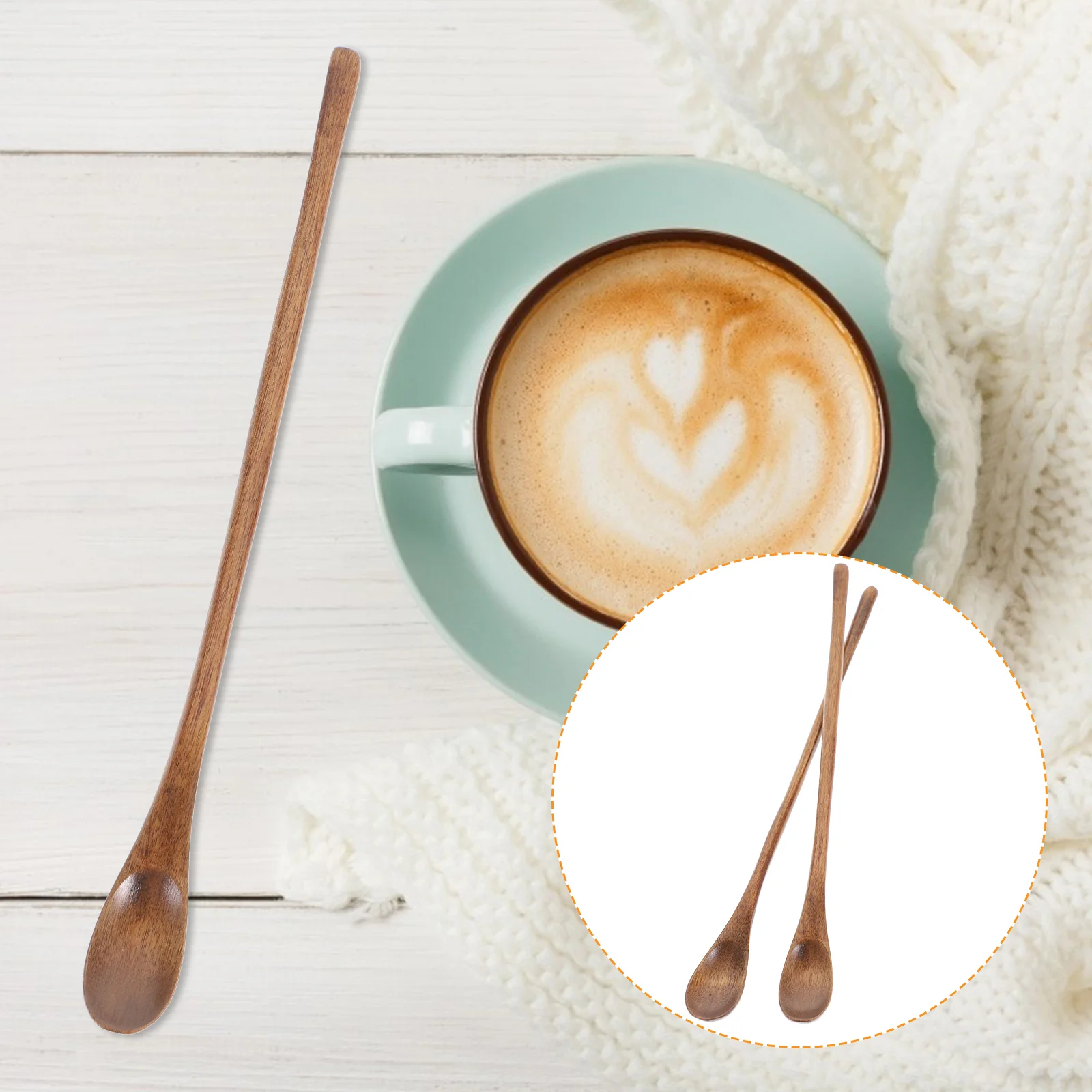 Long Wooden Spoon for Eating Mixing 2PCS