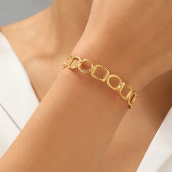 Stainless Steel Bracelet European and American Vintage Geometric Cutout Adjustable Bracelet For Women Jewelry Party Matching