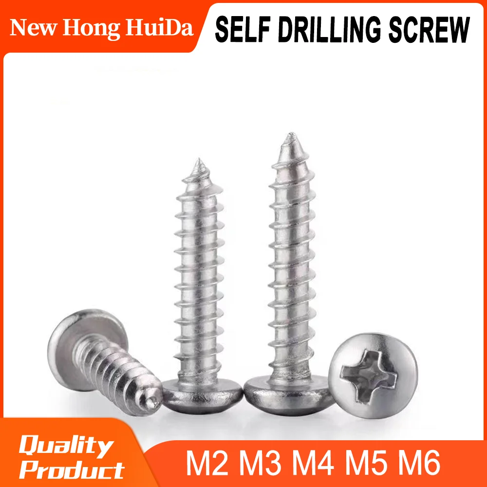 

304 Stainless Steel M2 M3 M4 M5 M6 Phillips Cross Small Screws Round Pan Head Self Tapping Screw Thread Metric Bolt Nail Wood