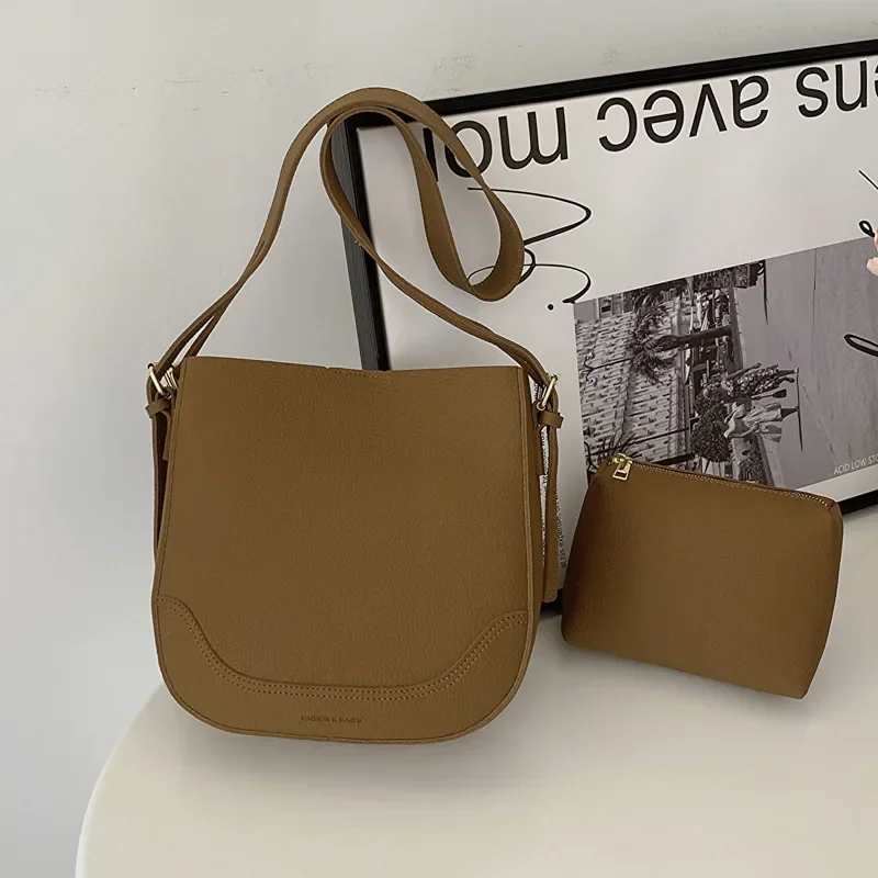 

2023 New Fashion Special-Interest Shoulder Bag College Student All-Matching Bag Women's Solid Color Mother and Child Bag Casual