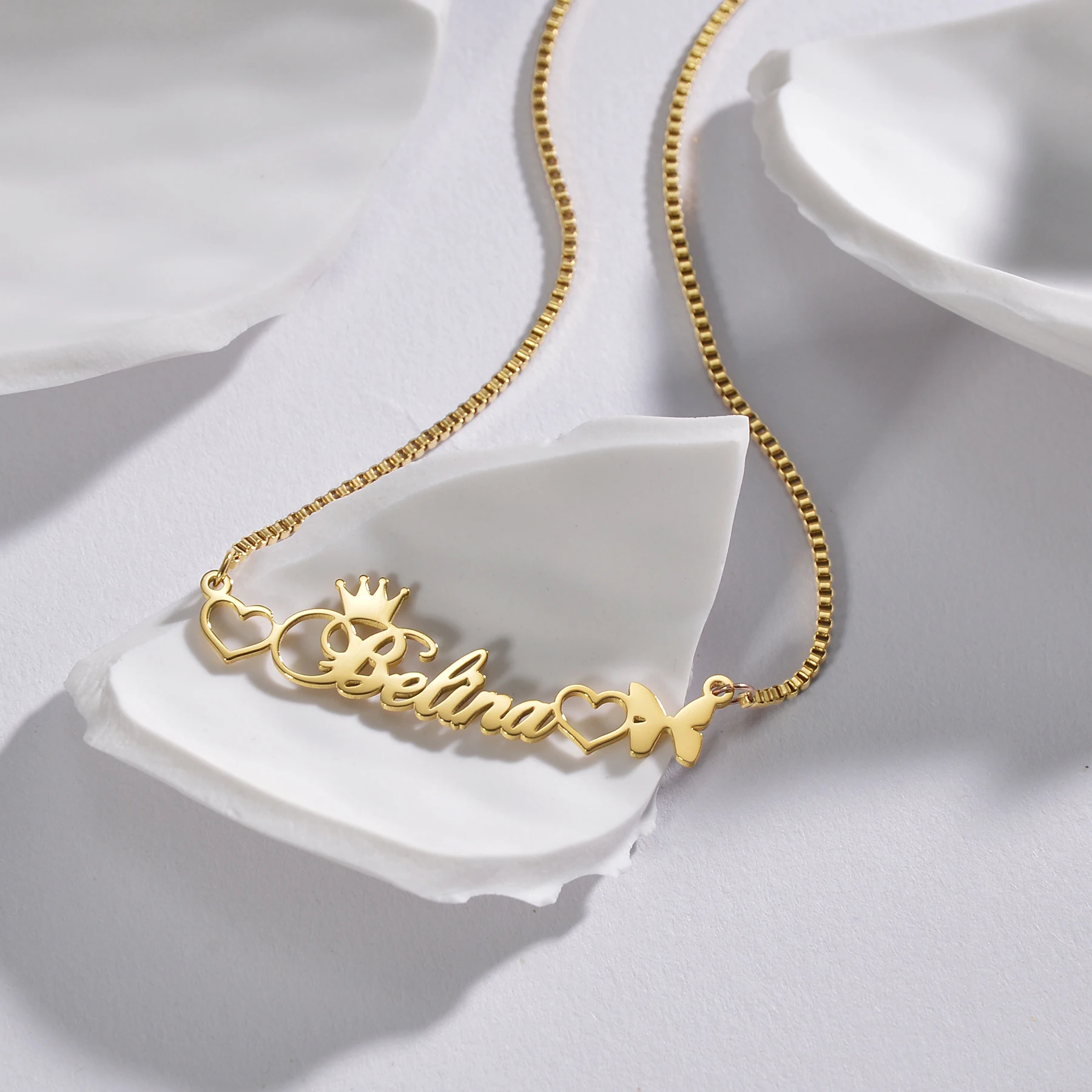 

Trendy Custom Name Letter Stainless Steel Jewelry Necklaces for Women Personalized Hollow Heart Pendant Male Birthday Party Gift