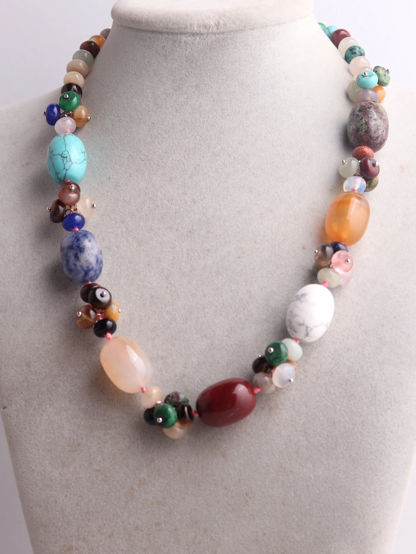 Druzy Natural Crystal Semi-precious Stone Necklace Women's Colorful Necklace Jewelry Round Beads String Energy