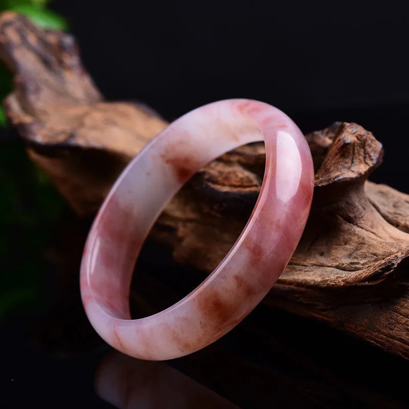 Jiale/Hand Carved/Natural Gold Wire Jade Violets Bangle Accessories Women Fine Jewelry Banquet Party Flat Bar Girlfriend Gift