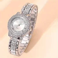 Women Watches Golden Tone Alloy Quartz Watch Stylish Rhinestone Bling Dress Watch Wristwatches, For Xmas 2