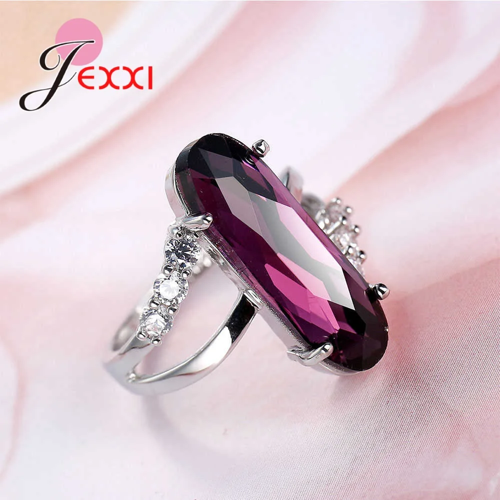 925 Sterling Silver Purple Crystal Ring Essential Jewelry For Lovely Ladies Nice Present
