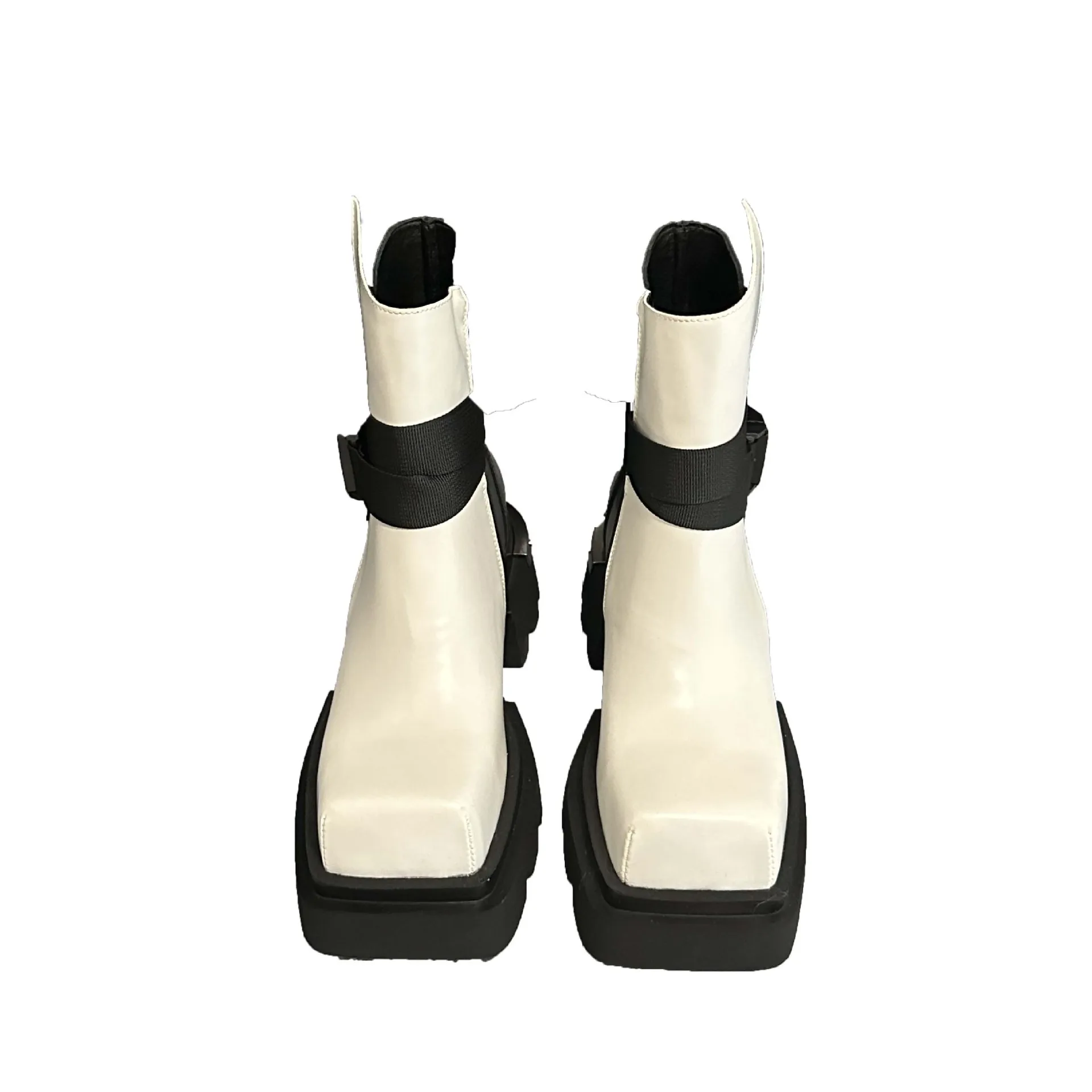 Genuine Leather Thick Heels High Heels Thick Soles Martin Boots Female Niche Design Square Toe Ins Work Clothes Short Boots