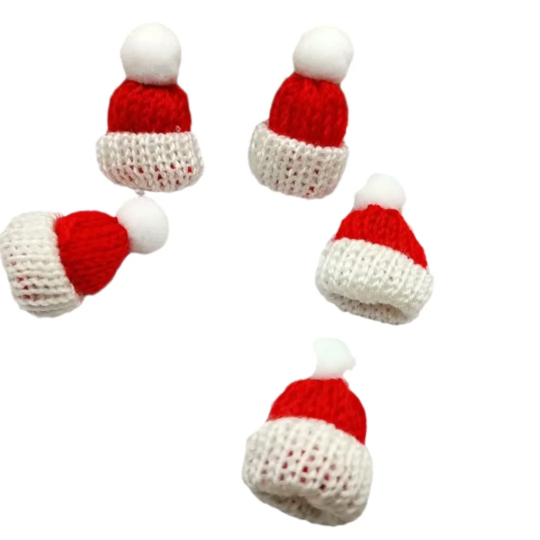 20PCS Christmas Mini Woolen Small Hat Hairpin Christmas Wine Bottle Hat Milk Tea Wine Knitted Finger DIY Decor