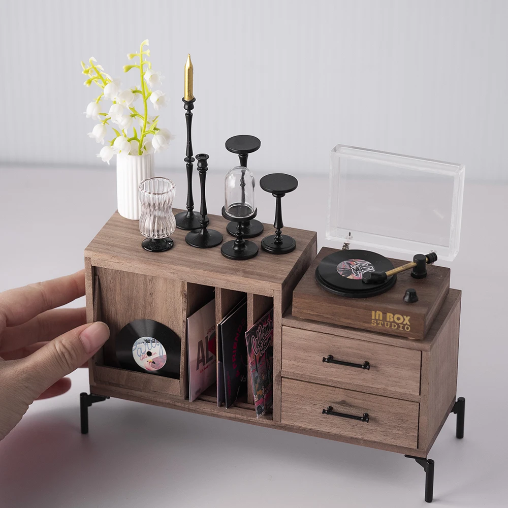 1/6 1/12 Doll House Model Furniture Accessories Retro Record Player Cabinet Bjd Ob11 Gsc Blyth Soldier Lol Candlestick Vase Toys preamp headphone preamplifier for record player turntable phonograph dropship