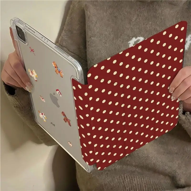Elegant Wine Red Grid Ripple Dots Tablet Case