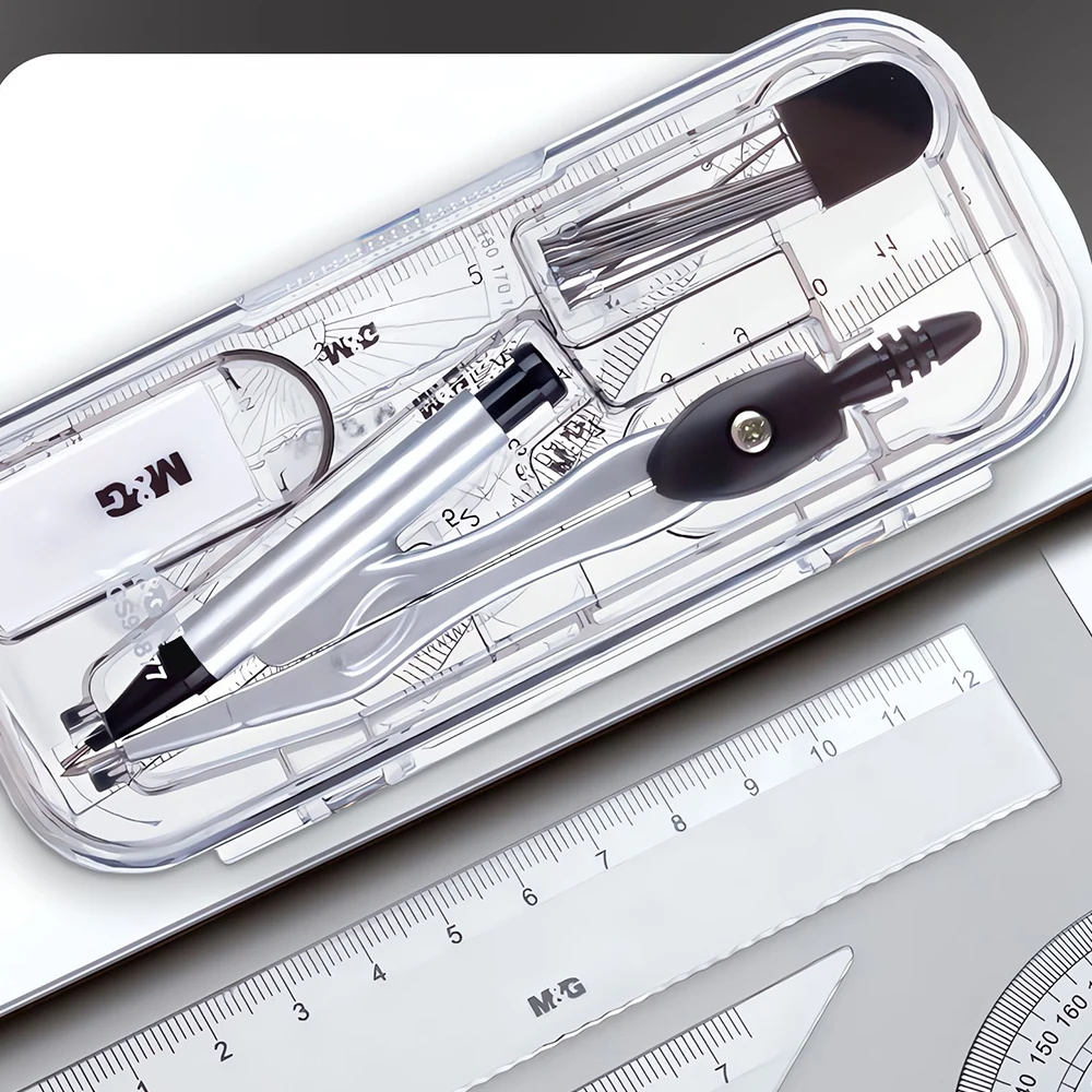 M&G 7 Pieces Drawing Set (Compass + Eraser + Ruler Triangular Ruler / Protractor) for Student Exam
