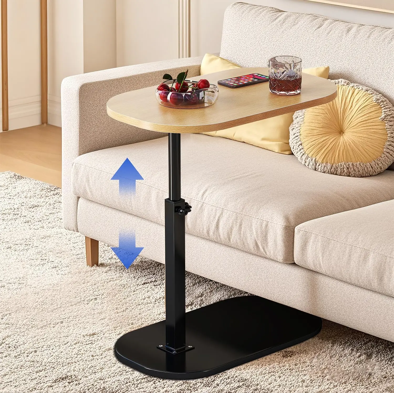 שולחן סיום, מגש טלוויזיה, שולחנות ספה, 360 °   סוויבל, גובה מתכוונן, שולחן צד בצורת C קטן לסלון, חדר שינה