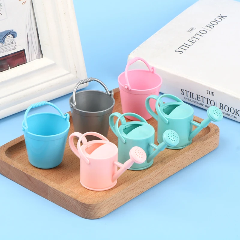 1Set Dollhouse Miniature Bucket Watering Can Model Doll House Plant Watering Tool Garden Decor Toy Mini Furniture