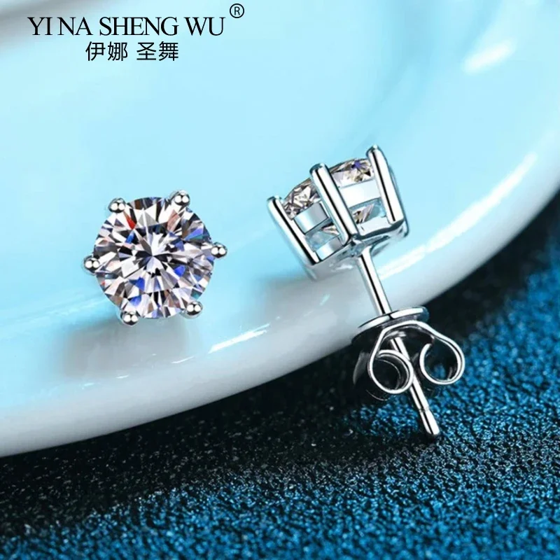 Moissanite D Color 0.5/1/2 Carat 925 Sterling Silver Earrings for Women Classic Six-claw High-end Bridal Wedding Earrings Gift