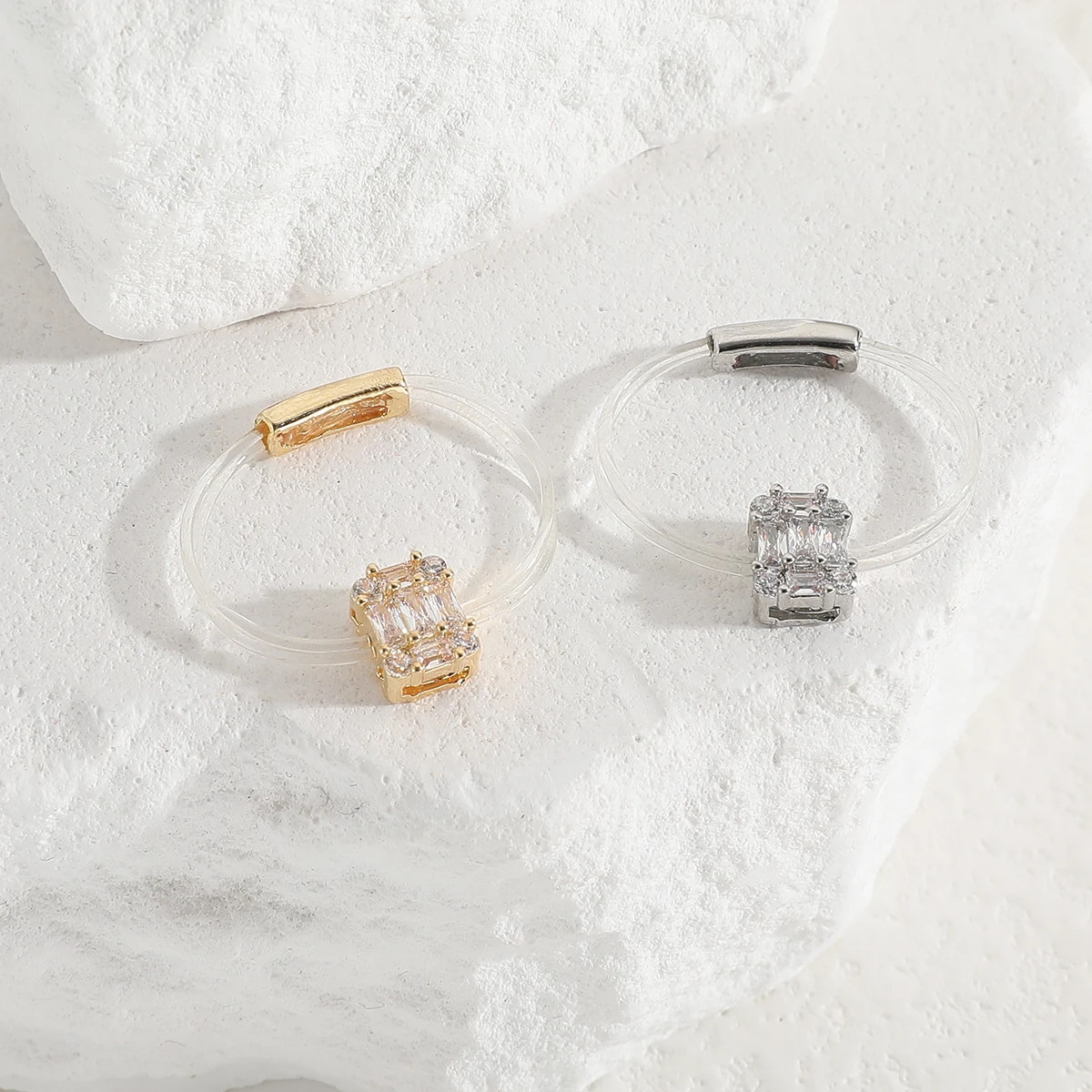 New Hot Sell Sweet Trendy Women's Ring Fashion Invisible Transparent  rope Square Zircon Rings Jewelry for Woman lady  Accessory 2