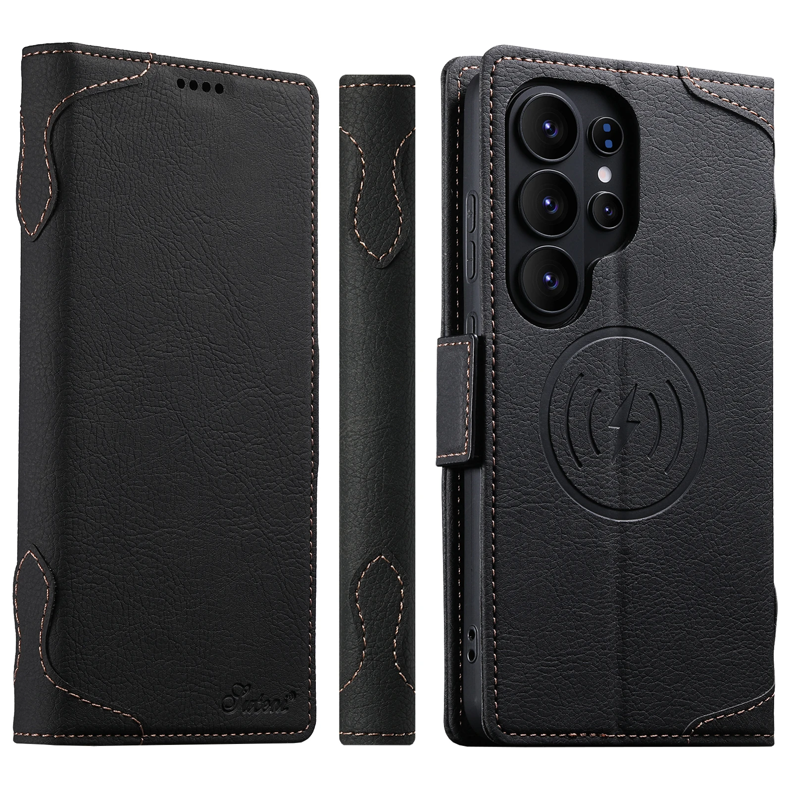 Wireless Charging Flip Leather Phone Case with Stand and Magnetic Card Slot
