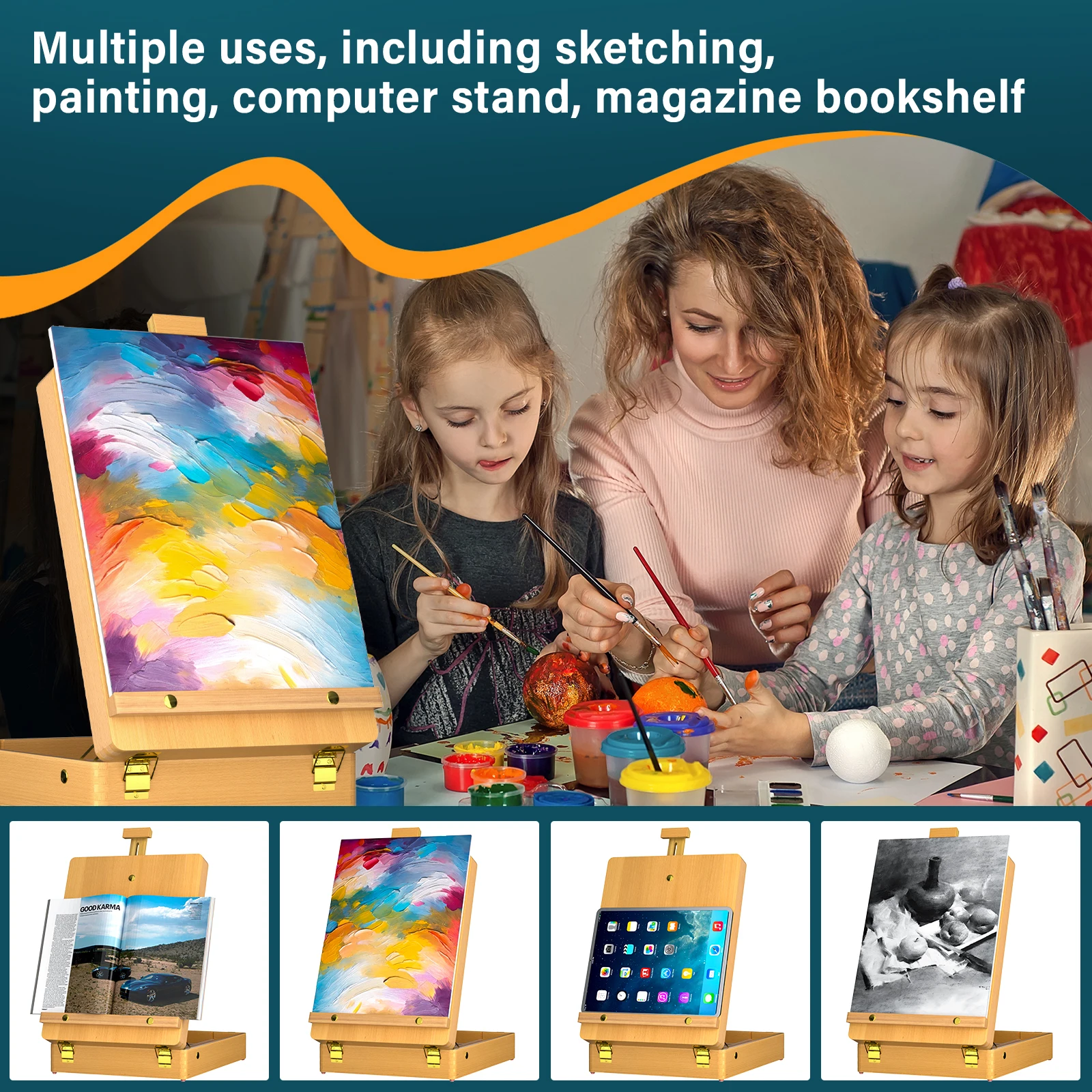 Adjustable Wood Table Sketchbox Easel,Desktop Artist Easel Premium Beechwood Sketch Easel Box for Painters Art Students&Beginner