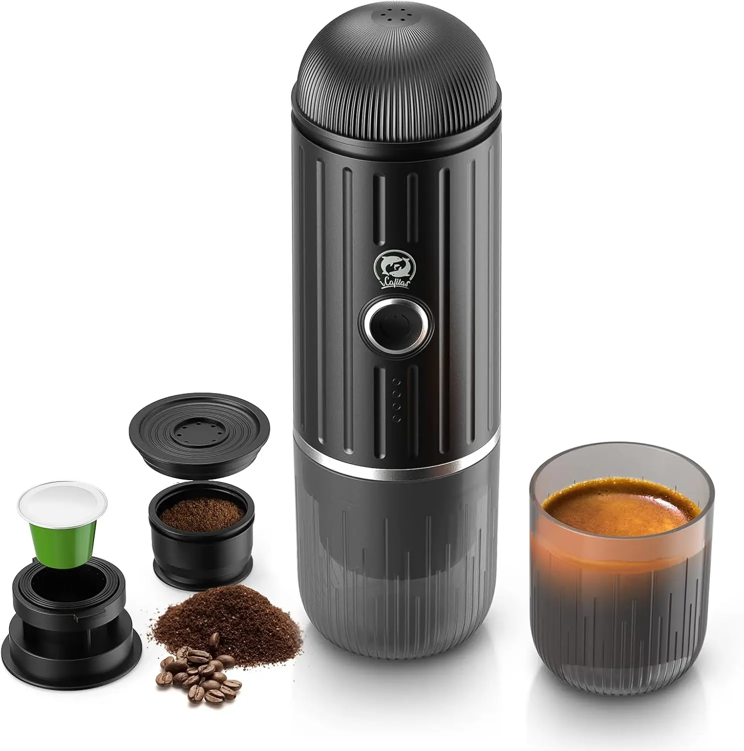Rich Crema Portable Electric Espresso Coffee Maker, Travel Car Hiking, Fast self-heating 2 IN 1 Extraction System Espresso Machi