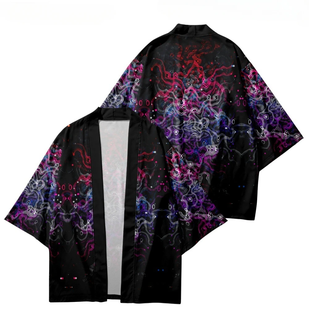Samurai Beach Cardigans Loose Kimonos Cosplay Tops for Men and Women Capes Blue Flame Print