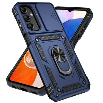 Slide Camera Lens Military Grade Armor Phone Case For Samsung Galaxy A16 A06 A15 A25 A35 A55 5G S24FE Holder Ring Stand Cover 1