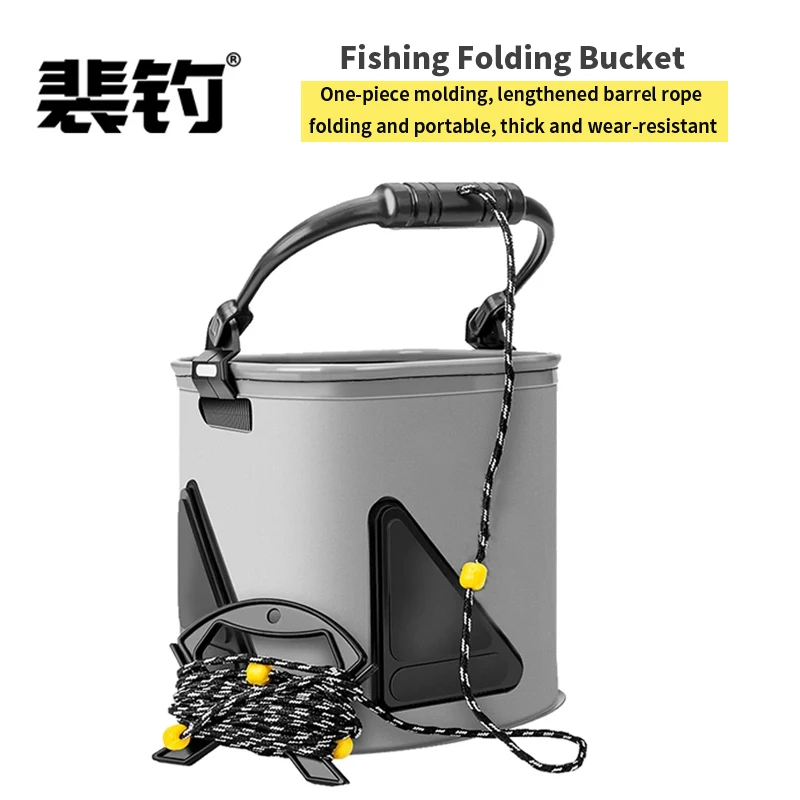 PD Fishing Tackle Fishing Bucket with Rope eva Folding Iso Bucket Thickened with Lid Portable Live Fish