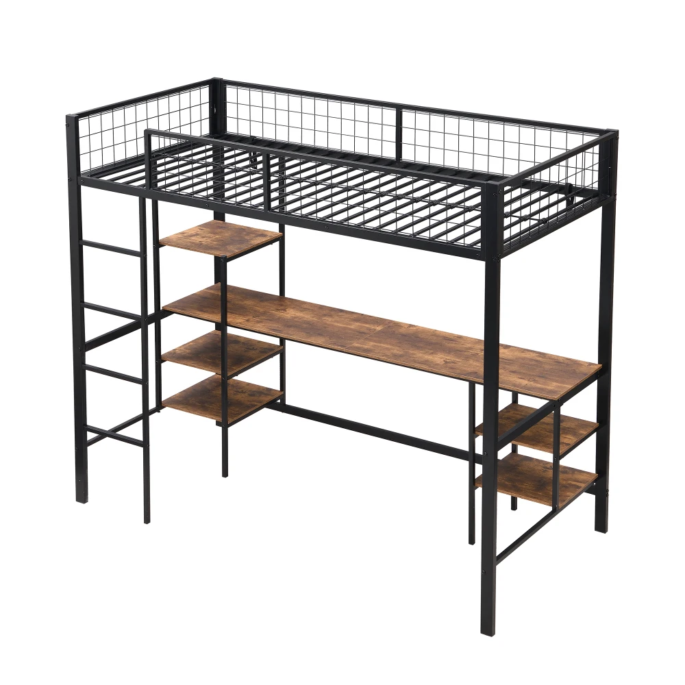 Multifunktionales 90x200cm Robustes Etagenbett aus Eisen und Spanplatte mit Tisch & Regal, 4-stufige Sicherheitsleiter für Kinder und Jugendliche für Zuhause und Wohnheim – Detail 20
