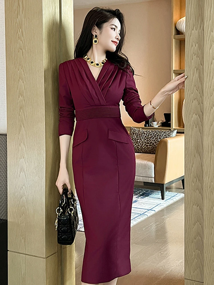 Robe élégante à col en V pour femmes, vêtements de rue, style