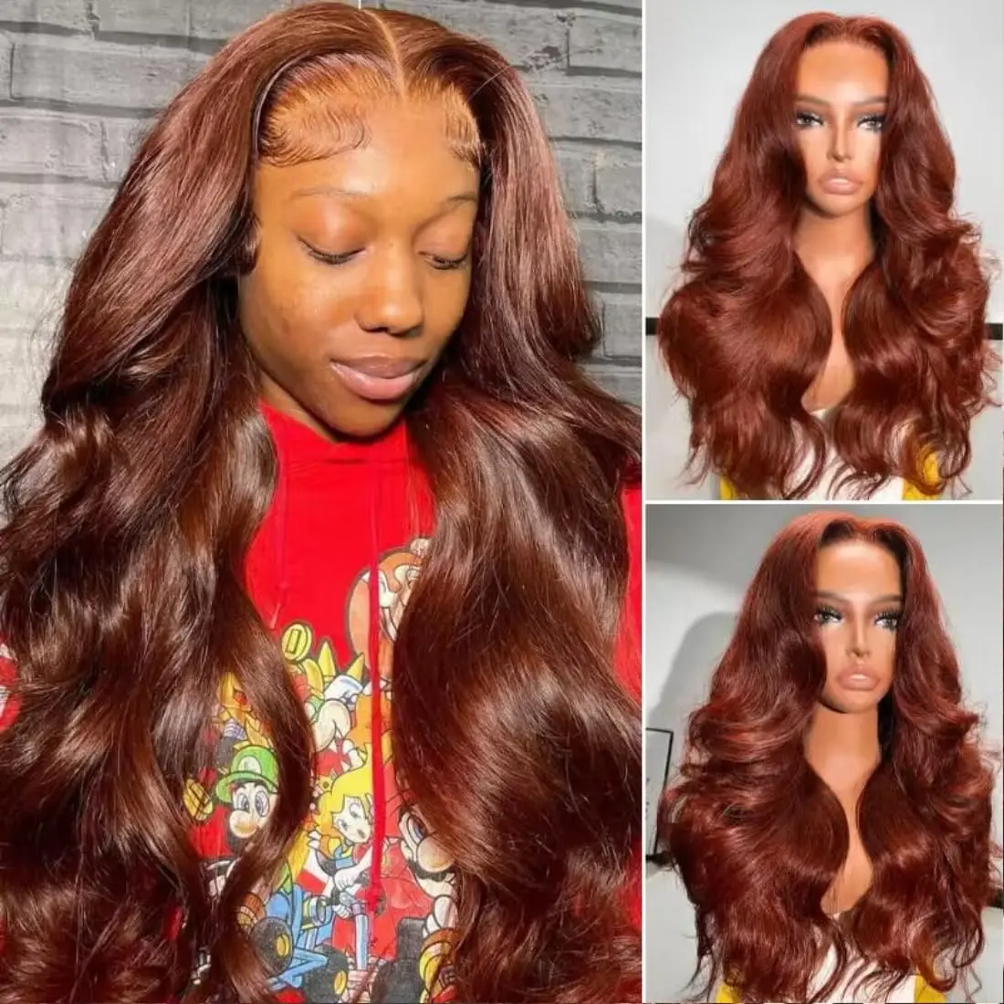 

Reddish Brown Body Wave HD 13x6 Human Hair Lace Frontal Wig Brazilian Remy Glueless Pre Plucked 13x4 Lace Front Wigs For Women