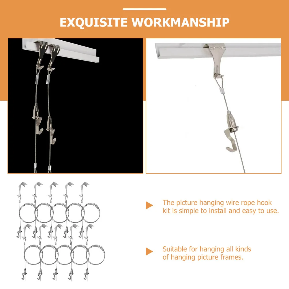 Picture Frame Hangers Hanging Hooks 10pcs Hanging Line Wire Hanger Frame Kit Painting Wire Hooks Rail System Wall Photo Hangers Display Hanging Hooks