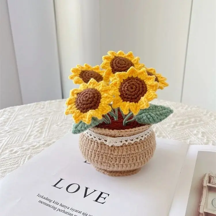 DIY Flower Potted Crochet Kit Cute Plants Hand-Knitted Tool for Kid (Sunflower)