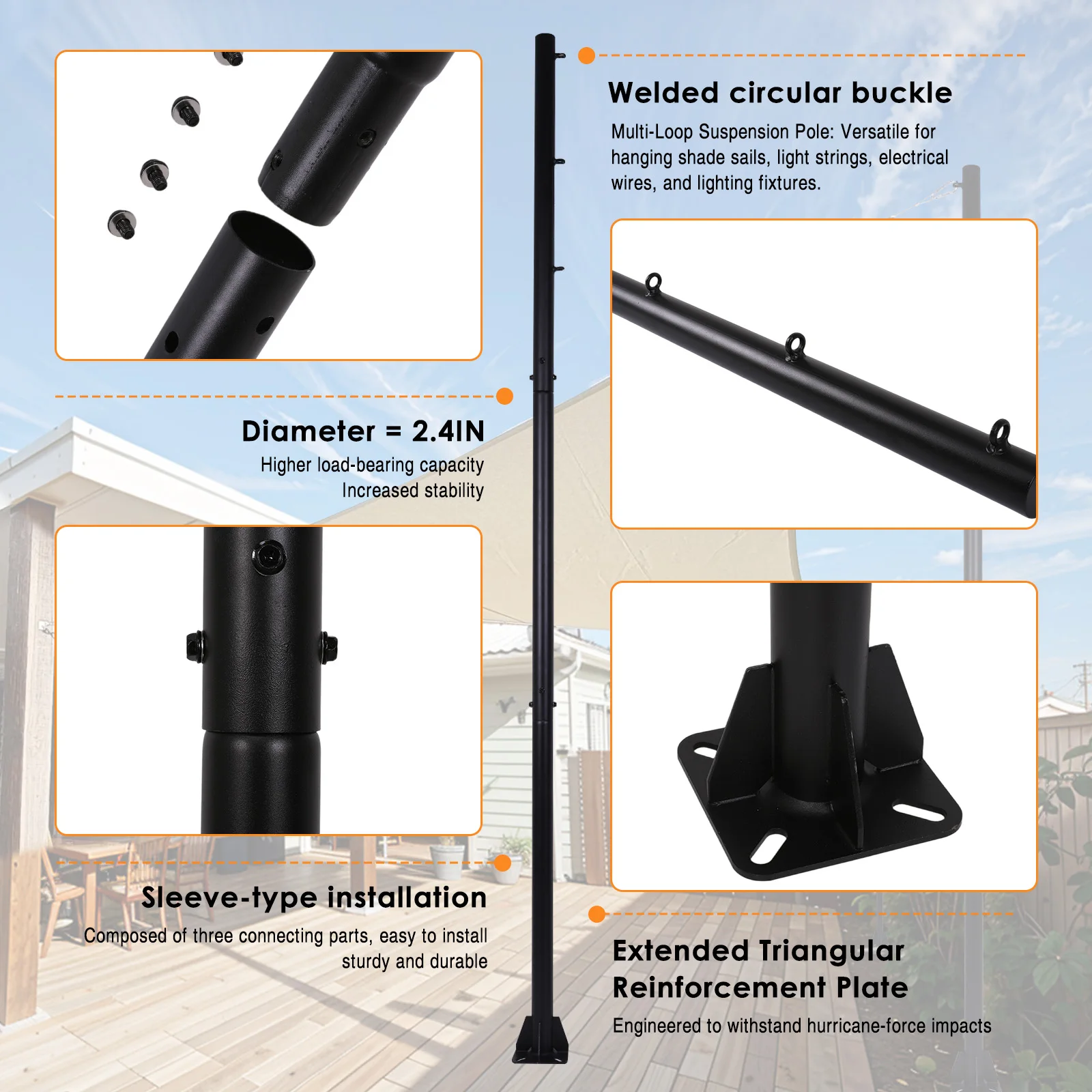 2 Pack Shade Sail Poles 10FT Outdoor Sun Shade Poles Metal Outdoor Support Post Kit for Sunshade Sail Canopy Awning Patio Garden