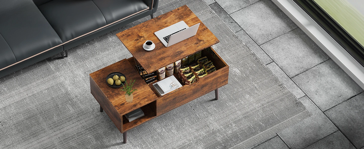Description Picture 3 of itemCoffee Table Brown,Lift Top CoffeeTables for Living Room,Small Rising Wooden Dining Center Tables with Hidden Compartment