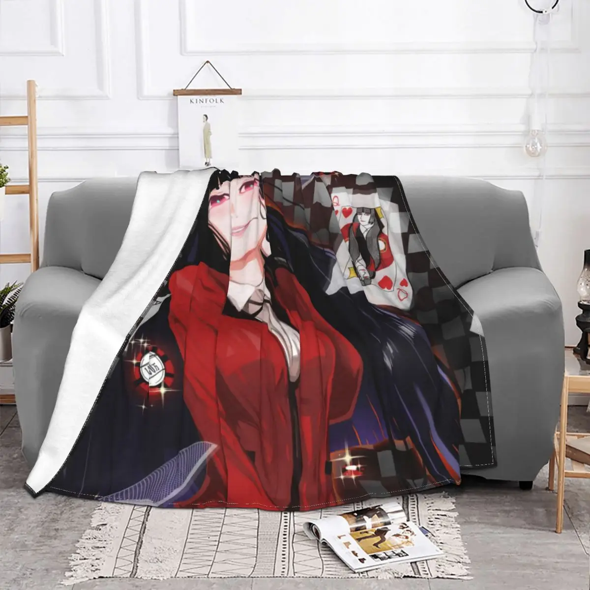 Jabami Yumeko Blanket Kakegurui Japan Anime Flannel Novelty Warm Throw Blanket for Chair Covering Sofa Decoration