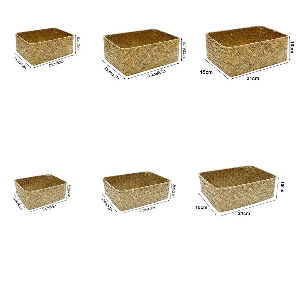 Handmade Woven Seagrass Storage Baskets Straw Rattan Basket Picnic Fruit Storage Box Cosmetic Storage Container Home Decor 6