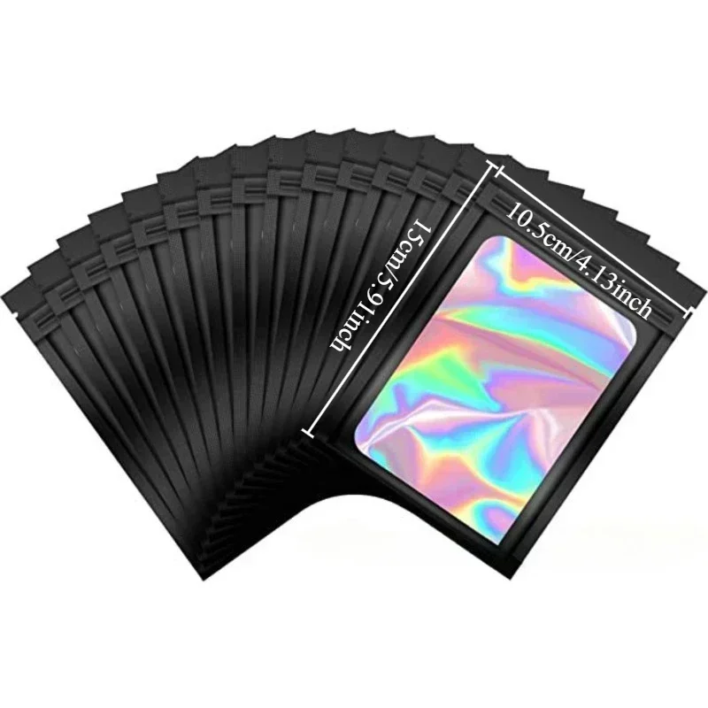 Thick Smell Proof Mylar Bag Holographic Laser Color Plastic Packaging Pouch Jewelry Retail Storage Pouch Gift Zip Lock Bag 50PCS mylar bags,jewelry storage bags,holographic mylar bags,holographic storage bag,holographic bags