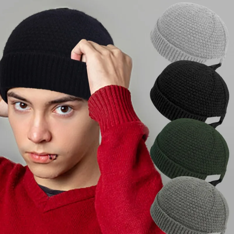 Solid Warm Knitted Hat Autumn Winter Comfortable Thermal Woolen Hat Adjust Head Circumference Knit Cap Outdoor Beanies Skullies