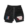Zero Two Print 2-in-1 Running Workout Shorts Men Gym Performance Compression Shorts with Phone Pocket Towel Athletic Activewear