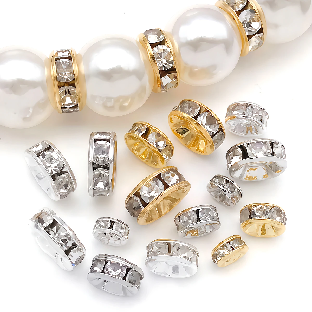 50/100 Stück Strass-Abstandsperlen, tschechischer Kristall, Rondelle, lose Metallperlen für Schmuckherstellung, DIY, Ohrringe, Armbänder, Zubehör – Detail 5