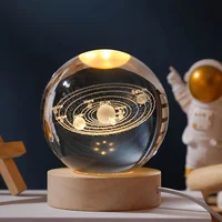 USB 3D Crystal Ball LED Night Light Laser Engraved SolarSystem Globe Astronomy Birthday Gift for Bedroom Home Desktop Decor Lamp 1