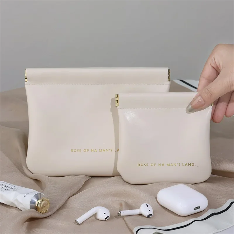 PU 가죽 심플 미니 립스틱 메이크업 보관 가방, 여성용 사각형 소형 화장품 파우치, 휴대용 메이크업 키 정리함 가방