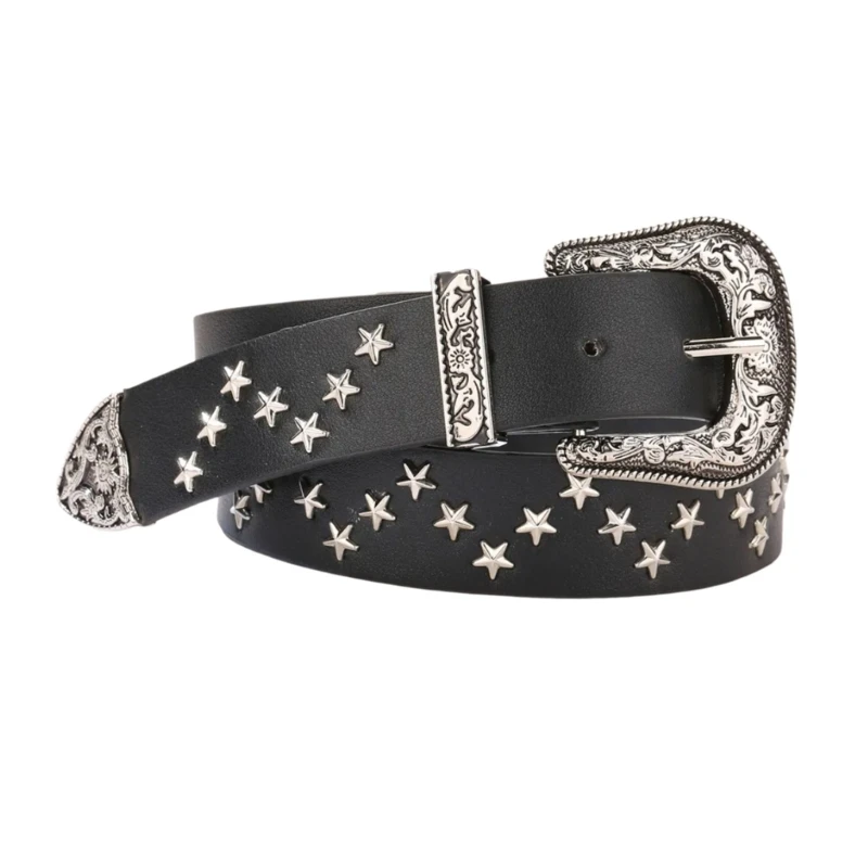 

Fashion Teens PU Belt with Star Rivet Adjustable Length Belt for Dress Shirt