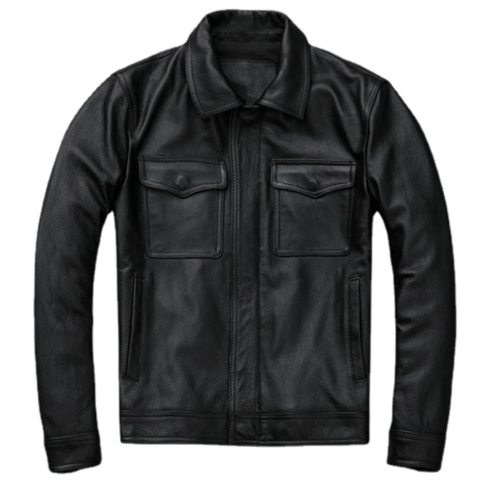 Vintage Brown Red Genuine Leather Jacket Men Cowhide Natural Leather Jackets Man Autumn Clothing Coat Cow Jacket men leather jacket