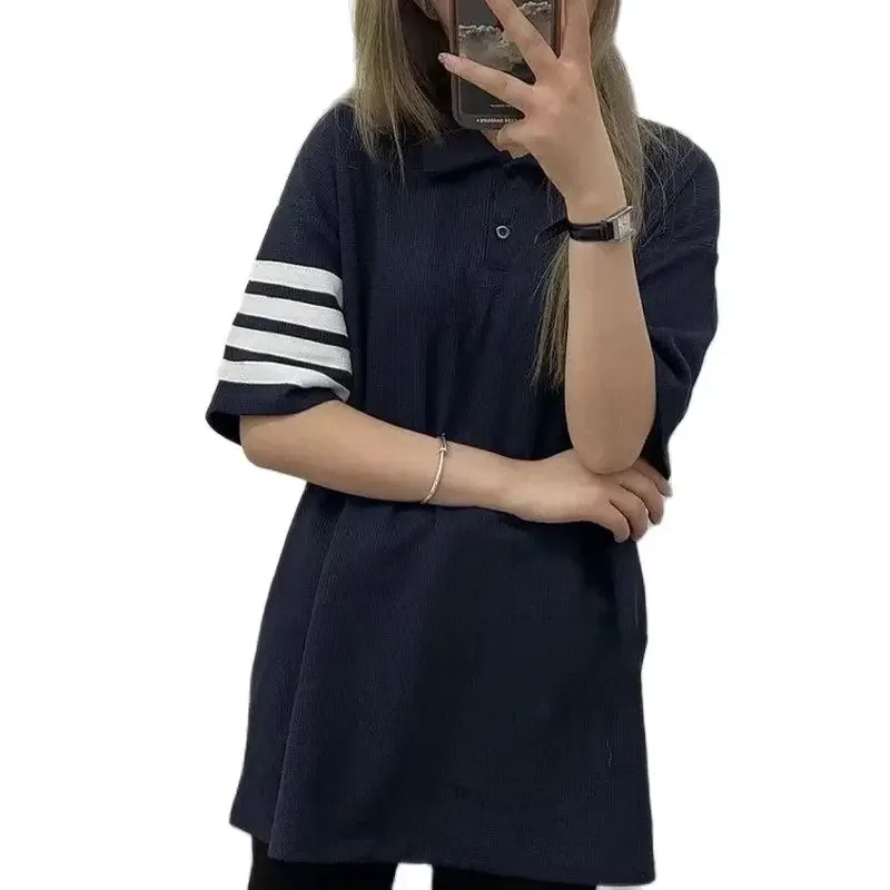 

TB women's short sleeved polo shirt striped T-shirt casual wear anti shrink tower breathable summer college style brand new 2023