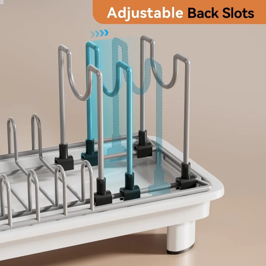 Small Dish Drying Rack Compact Dish Drainer for Kitchen Counter with Adjustable Back Slots SpaceSaving for Small Kitchens White