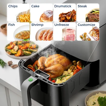 ROUNY Air Fryer 5L, Electric Hot Fryer Oven Oilless Cooker with Touch Control & Nonstick Basket & Visible Window, Family Size 3