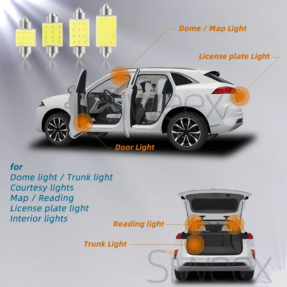 LED Car Lights C5W C10W 31mm 36mm 39mm 41mm/42mm Dome Festoon COB DC 12V White Blue Interior Reading License Plate Lights