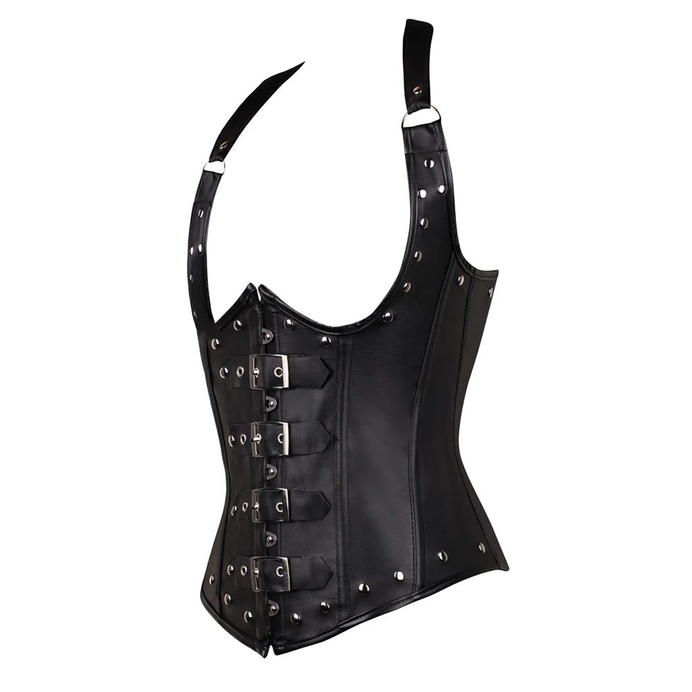 Waist Trainer Corset Women's Punk Style Spiral Steel Boned Faux Leather Underbust Party Costumes 828#