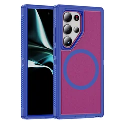 MagSafe Matte Armor Magnetic Case with Anti - Slip Stripe Design - Galaxy S23Ultra (Blue Rose Red)