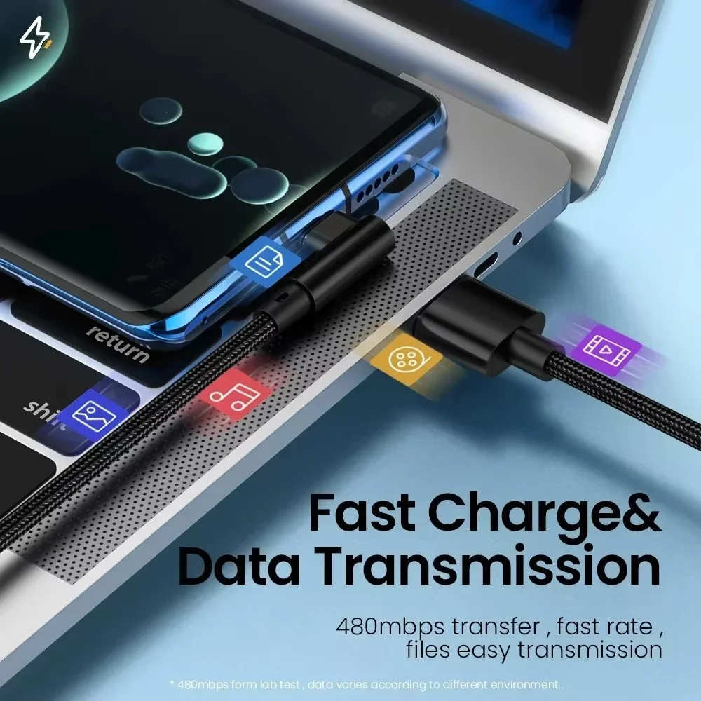 66W 6A 90도 엘보 USB to Type C 고속 충전 데이터 케이블 퀵차지 코드 0.25m 1m 1.5m 2m 3m 길이 휴대폰 충전 케이블